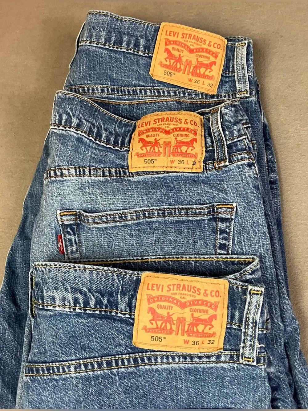 Levis 505 Jeans Men’s Size 36x32 Regular Fit Straight Leg Blue Denim (Lot of 3).